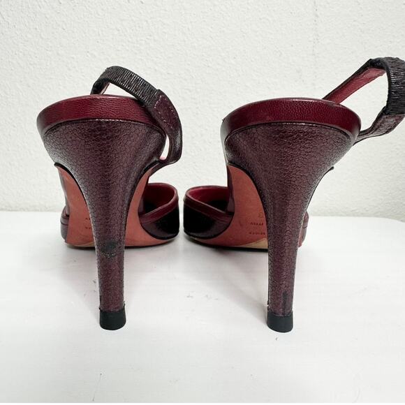 Judith Leiber Burgundy Leather Slingback Heels with Crystal Balls Size 9.5 - Picture 8 of 8